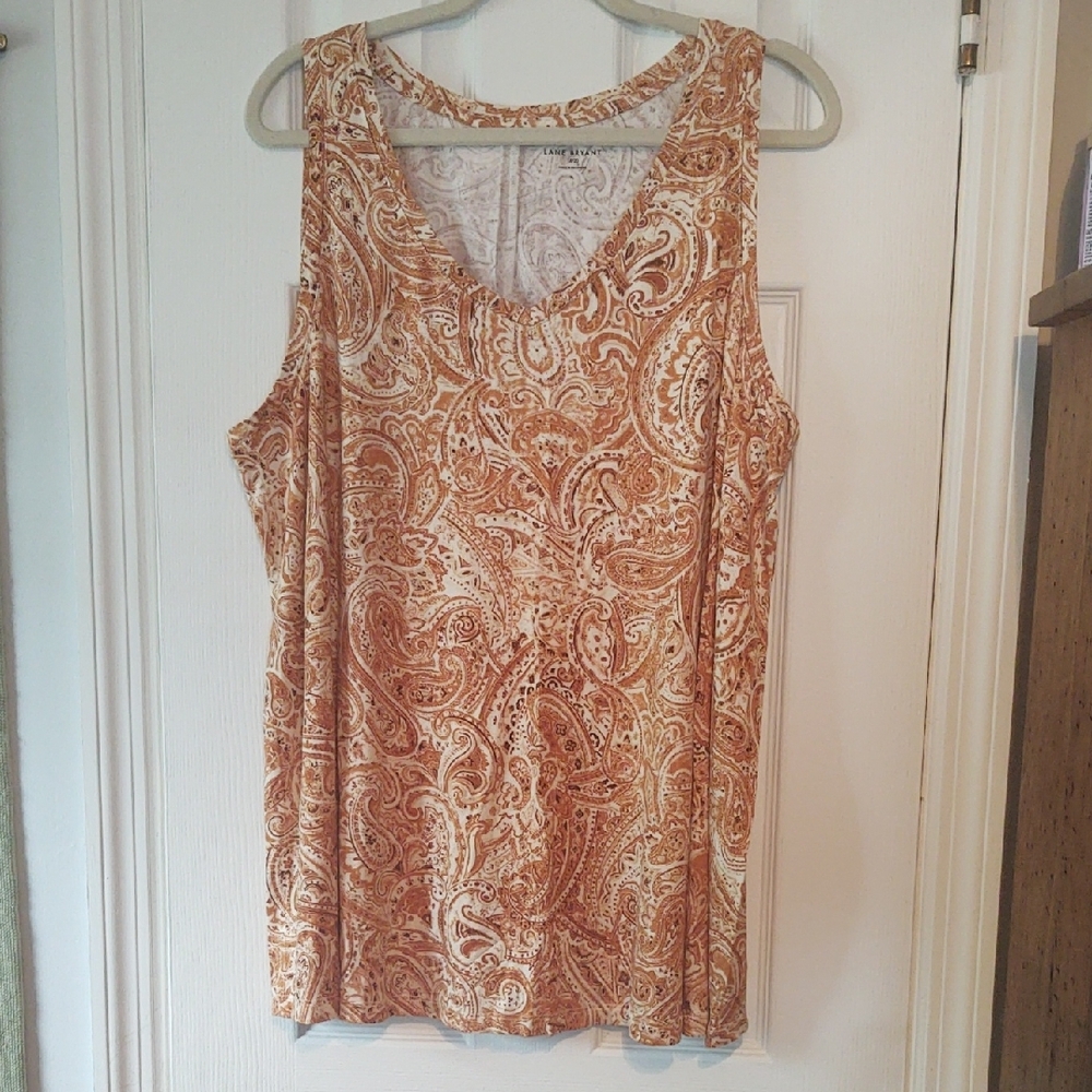 Lane Bryant 18/20 Paisley V-neck Sleeveless Top In Rust And Cream